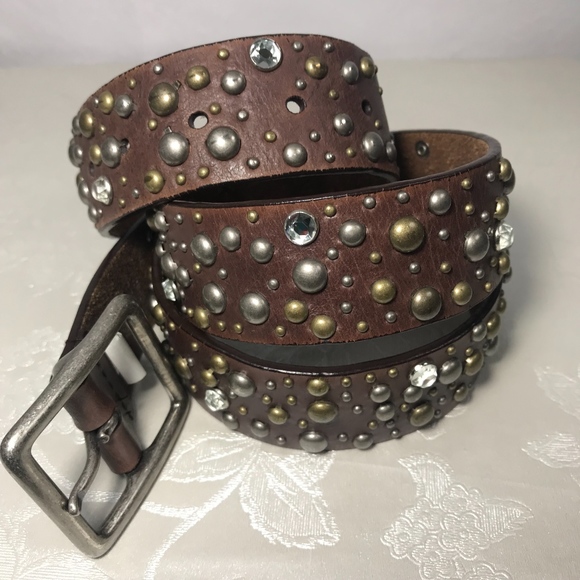 Express Accessories - Leather Rhinestone, Gold, Silver Studded Belt Sz L